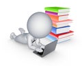 3d small person with notebook and colorful books. Royalty Free Stock Photo