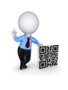 3d small person and symbol of QR code. Royalty Free Stock Photo