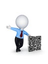 3d small person and symbol of QR code. Royalty Free Stock Photo