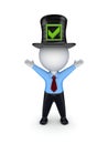 3d small person in top-hat with green tick mark.