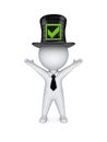 3d small person in top-hat with green tick mark.