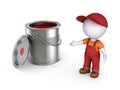 3d small person in workwear and paint can.