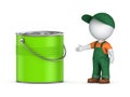 3d small person in workwear and paint can.