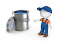 3d small person in workwear and paint can.