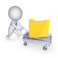 3d small person with yellow folder on pushcart.