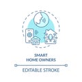 2D smart home owners thin line blue icon concept