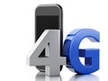 3d smart phone with 4G LTE wireless sign. Technology concept