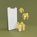 3d smartphone blank screen with gift box.3d rendering Royalty Free Stock Photo