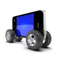 3d Smartphone with car wheels Royalty Free Stock Photo