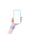 3D Smartphone holding on isolate white background. phone screen for template replacement, cartoon hand. 3d render illustration Royalty Free Stock Photo