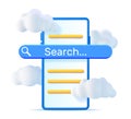 3D Smartphone with Search Bar in Clouds Isolated. Royalty Free Stock Photo