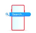3D Smartphone with Search Bar Isolated. Royalty Free Stock Photo