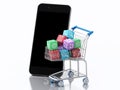 3d Smartphone and Shopping cart with Apps icons. Royalty Free Stock Photo