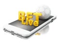 3d Smartphone with soccer ball and bet live. Betting concept.