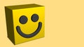 3D Smiley cube smiling geometric Box. 3D Rendering isometric Emoji with a big smile.