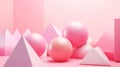 3d smooth different pink shapes. Abstract geometric background, pastel colour palette. Aesthetic concept. Generative AI