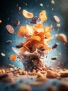 3D Snacks. Messy Potato Chip Stack. Art background. Royalty Free Stock Photo
