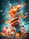 3D Snacks. Messy Potato Chip Stack. Art background. Royalty Free Stock Photo
