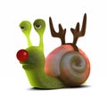 3d Snail dressed as a reindeer with a red nose