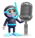 3d Snorkel diver and retro radio microphone Royalty Free Stock Photo