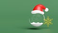 3d snow ball, ornaments glass transparent with santa claus hat, snowflake. merry christmas and happy new year, 3d render Royalty Free Stock Photo