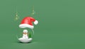 3d snow ball, ornaments glass transparent with santa claus hat, snowman, pine tree, snowflake, confetti. merry christmas and happy Royalty Free Stock Photo