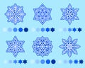 3D Snowflake silhouette paper cut. Vector layered snowflakes templates