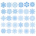 3D snowflakes. Winter snowflake crystals, christmas snow shapes and frosted cool blue icon, cold xmas season frost snowfall Royalty Free Stock Photo