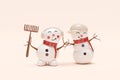 3d snowman and friend with hat, scarf, broom. merry Christmas and festive New Year, 3d render illustration