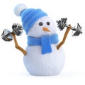3d Snowman lifting weights Royalty Free Stock Photo