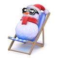 3d Snowman sunbathing in a deckchair