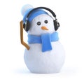 3d Snowman wearing headphones