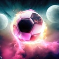 3D soccer ball on colorful background with the planet and fire Royalty Free Stock Photo