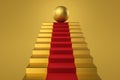 3D soccer ball gold concept in stair podium with red carpet Royalty Free Stock Photo