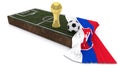 3D Soccer ball and trophy on grass patch with flag Royalty Free Stock Photo