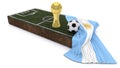 3D Soccer ball and trophy on grass patch with flag Royalty Free Stock Photo