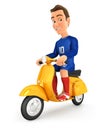 3d soccer player blue jersey riding scooter