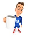 3d soccer player blue jersey standing with cup Royalty Free Stock Photo