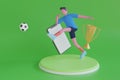 3D Soccer player kicks the ball on the soccer field.Soccer player kicks the ball Royalty Free Stock Photo