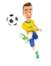 3d soccer player yellow jersey powerful shooting