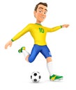 3d soccer player yellow jersey shooting ball