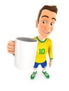 3d soccer player yellow jersey standing with cup