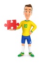 3d soccer player yellow jersey standing with a piece of puzzle