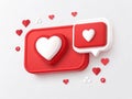 3D Social media notification love like heart icon Message dialog button with red heart Red speech bubble with white heart Trendy