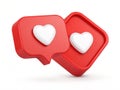 3D Social media notification love like heart icon Message dialog button with red heart Red speech bubble with white heart Trendy