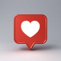 3d social media notification neon light love like heart icon in red speech bubble pin isolated on dark white background Royalty Free Stock Photo