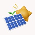 3d solar panel icon with green leaf and sun eco friendly power. icon isolated on white background. 3d rendering Royalty Free Stock Photo