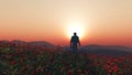 3D soldier walking in a poppy field Royalty Free Stock Photo