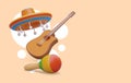 3D sombrero, guitar, maracas. National holiday. Mexican costume festival