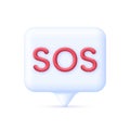 3D SOS Emergency text on Speech Bubble. Emergency alarm. SOS help service
